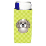 Checkerboard Lime Green Shih Tzu Ultra Beverage Insulators For Slim Cans