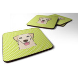 Caroline'S Treasures Bb1314Fc Checkerboard Lime Green Golden Retriever Foam Coaster (Set Of 4), 3.5 H X 3.5 W, Multico