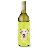 Checkerboard Lime Green Golden Retriever Wine Bottle Beverage Insulator Hugger Bb1314Literk