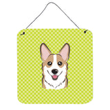 Caroline'S Treasures Bb1315Ds66 Checkerboard Lime Green Corgi Wall Or Door Hanging Prints, 6 X 6