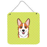 Caroline'S Treasures Bb1316Ds66 Checkerboard Lime Green Corgi Wall Or Door Hanging Prints, 6 X 6