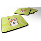Caroline'S Treasures Bb1316Fc Checkerboard Lime Green Corgi Foam Coaster (Set Of 4), 3.5 H X 3.5 W, Multicolor