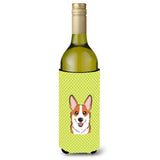 Checkerboard Lime Green Corgi Wine Bottle Beverage Insulator Hugger Bb1316Literk