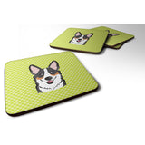 Caroline'S Treasures Bb1317Fc Checkerboard Lime Green Corgi Foam Coaster (Set Of 4), 3.5 H X 3.5 W, Multicolor