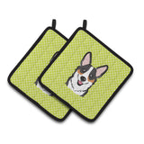 Caroline'S Treasures Checkerboard Lime Green Corgi Pair Of Pot Holders Bb1317Pthd, 7.5Hx7.5W, Multicolor