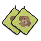 Caroline'S Treasures Checkerboard Lime Green Chocolate Brown Poodle Pair Of Pot Holders Bb1318Pthd, 7.5Hx7.5W, Multicolor