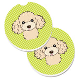 Caroline'S Treasures Checkerboard Lime Green Buff Poodle Set Of 2 Cup Holder Car Coasters Bb1320Carc, 2.56, Multicolor