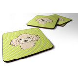 Caroline'S Treasures Bb1320Fc Checkerboard Lime Green Buff Poodle Foam Coaster (Set Of 4), 3.5 H X 3.5 W, Multicolor