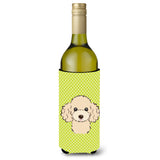 Checkerboard Lime Green Buff Poodle Wine Bottle Beverage Insulator Hugger Bb1320Literk