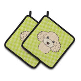 Caroline'S Treasures Checkerboard Lime Green Buff Poodle Pair Of Pot Holders Bb1320Pthd, 7.5Hx7.5W, Multicolor