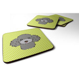 Caroline'S Treasures Bb1321Fc Checkerboard Lime Green Silver Gray Poodle Foam Coaster (Set Of 4), 3.5 H X 3.5 W, Multi