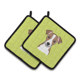 Caroline'S Treasures Checkerboard Lime Green Jack Russell Terrier Pair Of Pot Holders Bb1322Pthd, 7.5Hx7.5W, Multicolor