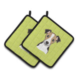 Caroline'S Treasures Checkerboard Lime Green Jack Russell Terrier Pair Of Pot Holders Bb1323Pthd, 7.5Hx7.5W, Multicolor