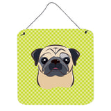 Caroline'S Treasures Checkerboard Lime Green Fawn Pug Wall Or Door Hanging Prints, 6 X 6
