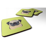 Caroline'S Treasures Bb1324Fc Checkerboard Lime Green Fawn Pug Foam Coaster (Set Of 4), 3.5 H X 3.5 W, Multicolor