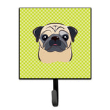 Caroline'S Treasures Bb1324Sh4 Checkerboard Lime Green Fawn Pug Leash Or Key Holder, Small, Multicolor