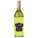 Checkerboard Lime Green Black Pug Wine Bottle Beverage Insulator Hugger Bb1325Literk