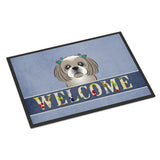 Caroline'S Treasures Bb1436Mat Gray Silver Shih Tzu Welcome Indoor Or Outdoor Mat, 18 X 27, Multicolor