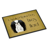 Caroline'S Treasures Bb1478Mat Japanese Chin Spoiled Dog Lives Here Indoor Or Outdoor Mat, 18 X 27, Multicolor