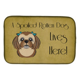 Caroline'S Treasures Chocolate Brown Shih Tzu Spoiled Dog Lives Here Dish Drying Mat, 14 X 21
