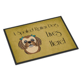 Caroline'S Treasures Bb1497Jmat Chocolate Brown Shih Tzu Spoiled Dog Lives Here Indoor Or Outdoor Mat, 24 X 36, Multicolor