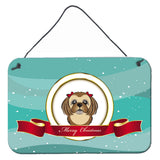 Caroline'S Treasures Chocolate Brown Shih Tzu Merry Christmas Wall Or Door Hanging Prints Bb1559Ds812, 8Hx12W
