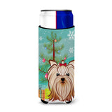 Caroline'S Treasures Christmas Tree And Yorkie Yorkshire Terrier Michelob Ultra Koozies For Slim Cans, Multicolor