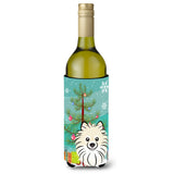 Caroline'S Treasures Christmas Tree And Pomeranian Wine Bottle Koozie Hugger, 750 Ml, Multicolor