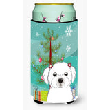 Caroline'S Treasures Christmas Tree And Maltese Tall Boy Koozie Hugger, Multicolor
