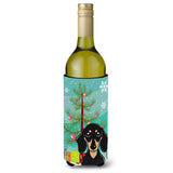Caroline'S Treasures Christmas Tree And Smooth Black And Tan Dachshund Wine Bottle Koozie Hugger, 750 Ml, Multicolor