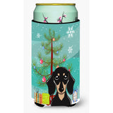 Caroline'S Treasures Christmas Tree And Smooth Black And Tan Dachshund Tall Boy Koozie Hugger, Multicolor