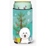 Caroline'S Treasures Christmas Tree And Bichon Frise Tall Boy Koozie Hugger, Multicolor