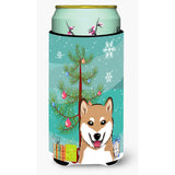Caroline'S Treasures Christmas Tree And Shiba Inu Tall Boy Koozie Hugger, Multicolor