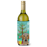 Caroline'S Treasures Christmas Tree And Wirehaired Dachshund Wine Bottle Koozie Hugger, 750 Ml, Multicolor