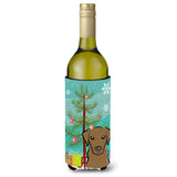 Caroline'S Treasures Christmas Tree And Chocolate Labrador Wine Bottle Koozie Hugger, 750 Ml, Multicolor