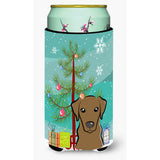 Caroline'S Treasures Christmas Tree And Chocolate Labrador Tall Boy Koozie Hugger, Multicolor