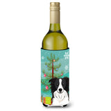 Caroline'S Treasures Christmas Tree And Border Collie Wine Bottle Koozie Hugger, 750 Ml, Multicolor