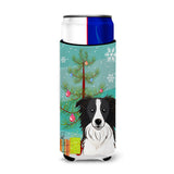 Caroline'S Treasures Christmas Tree And Border Collie Michelob Ultra Koozies For Slim Cans, Multicolor
