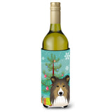 Caroline'S Treasures Christmas Tree And Sheltie Wine Bottle Koozie Hugger, 750 Ml, Multicolor