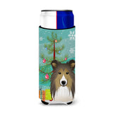 Caroline'S Treasures Christmas Tree And Sheltie Michelob Ultra Koozies For Slim Cans, Multicolor