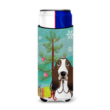 Caroline'S Treasures Christmas Tree And Basset Hound Michelob Ultra Koozies For Slim Cans, Multicolor