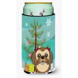 Caroline'S Treasures Christmas Tree And Chocolate Brown Shih Tzu Tall Boy Koozie Hugger, Multicolor