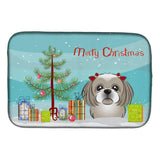Caroline'S Treasures Christmas Tree And Gray Silver Shih Tzu Dish Drying Mat, 14 X 21