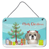 Caroline'S Treasures Christmas Tree And Gray Silver Shih Tzu Wall Or Door Hanging Prints Bb1622Ds812, 8Hx12W