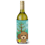 Caroline'S Treasures Christmas Tree And Chocolate Brown Poodle Wine Bottle Koozie Hugger, 750 Ml, Multicolor