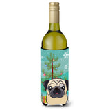 Caroline'S Treasures Christmas Tree And Fawn Pug Wine Bottle Koozie Hugger, 750 Ml, Multicolor