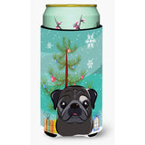 Caroline'S Treasures Christmas Tree And Black Pug Tall Boy Koozie Hugger, Multicolor