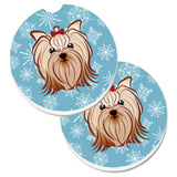 Caroline'S Treasures Snowflake Yorkie Yorkishire Terrier Set Of 2 Cup Holder Car Coasters Bb1638Carc, 2.56, Multicolor