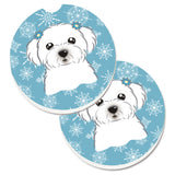 Caroline'S Treasures Snowflake Maltese Set Of 2 Cup Holder Car Coasters Bb1642Carc, 2.56, Multicolor