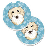 Caroline'S Treasures Snowflake Longhair Creme Dachshund Set Of 2 Cup Holder Car Coasters Bb1646Carc, 2.56, Multicolor